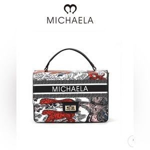 Michaels bag with print of leopard, tiger, flower, palm leaves, and more